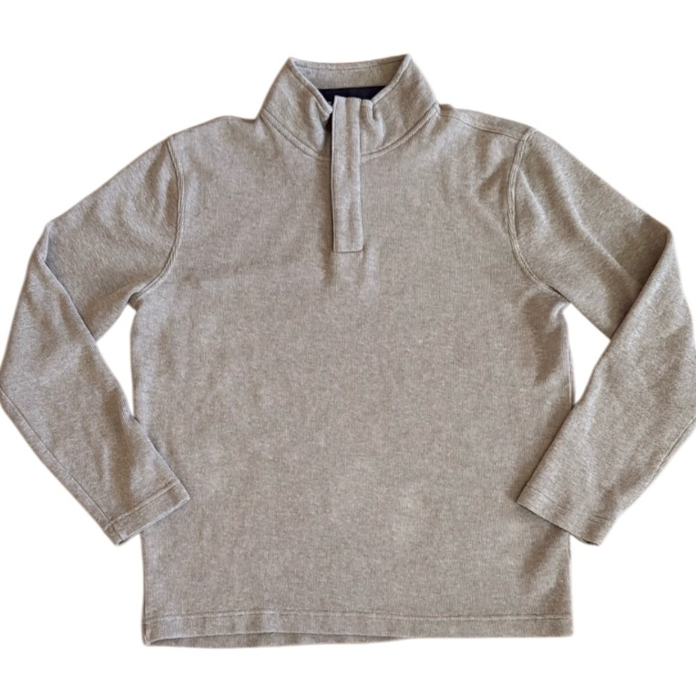 MENS QUARTER ZIP LARGE PULLOVER 100% COTTON SWEATER TAN LONG SLEEVED BREATHEABLE
